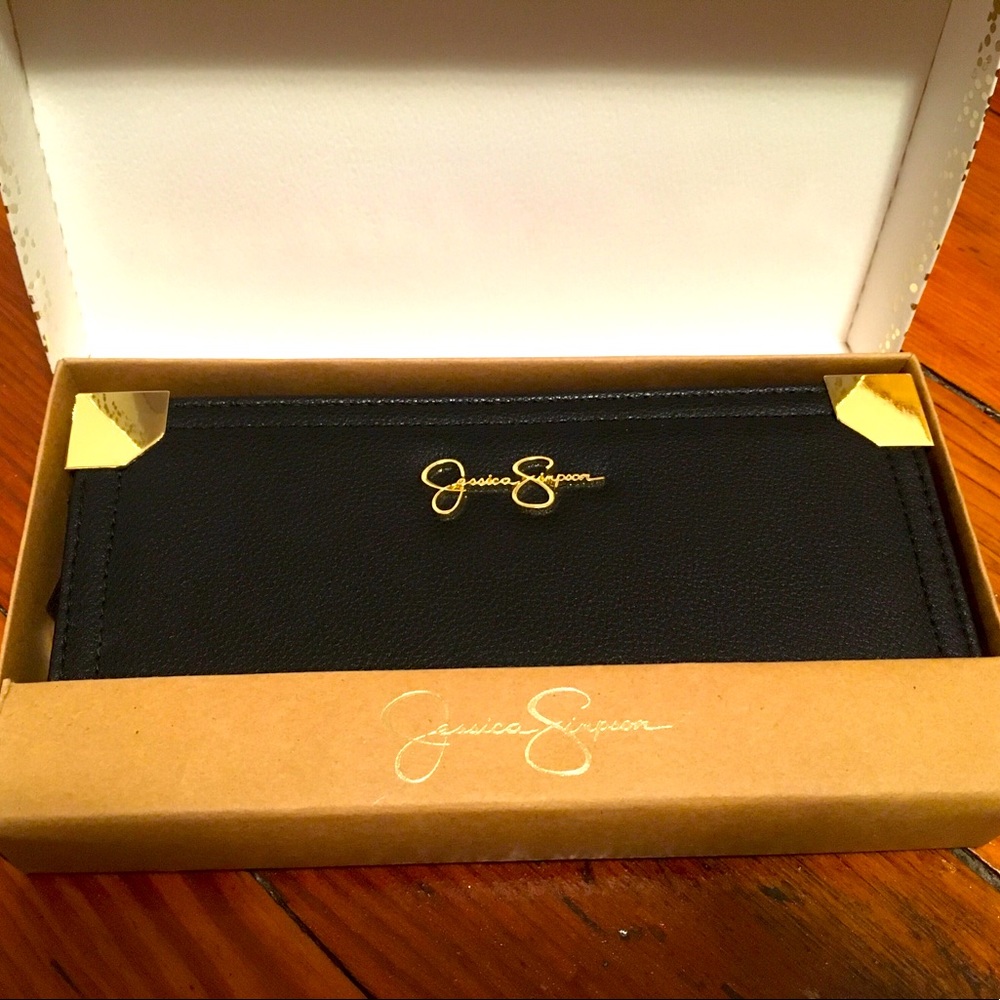 Jessica Simpson Frankie wallet /clutch. Black with gold hardware accents. NWT.